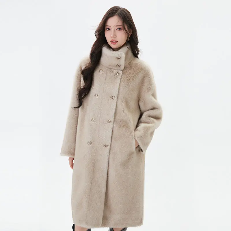 2024 Winter Faux Fur Coat Thickened Warm Mink Fleece Lntegrated Outwear Women Mid Length Environmental Protection Lady Fur Coat