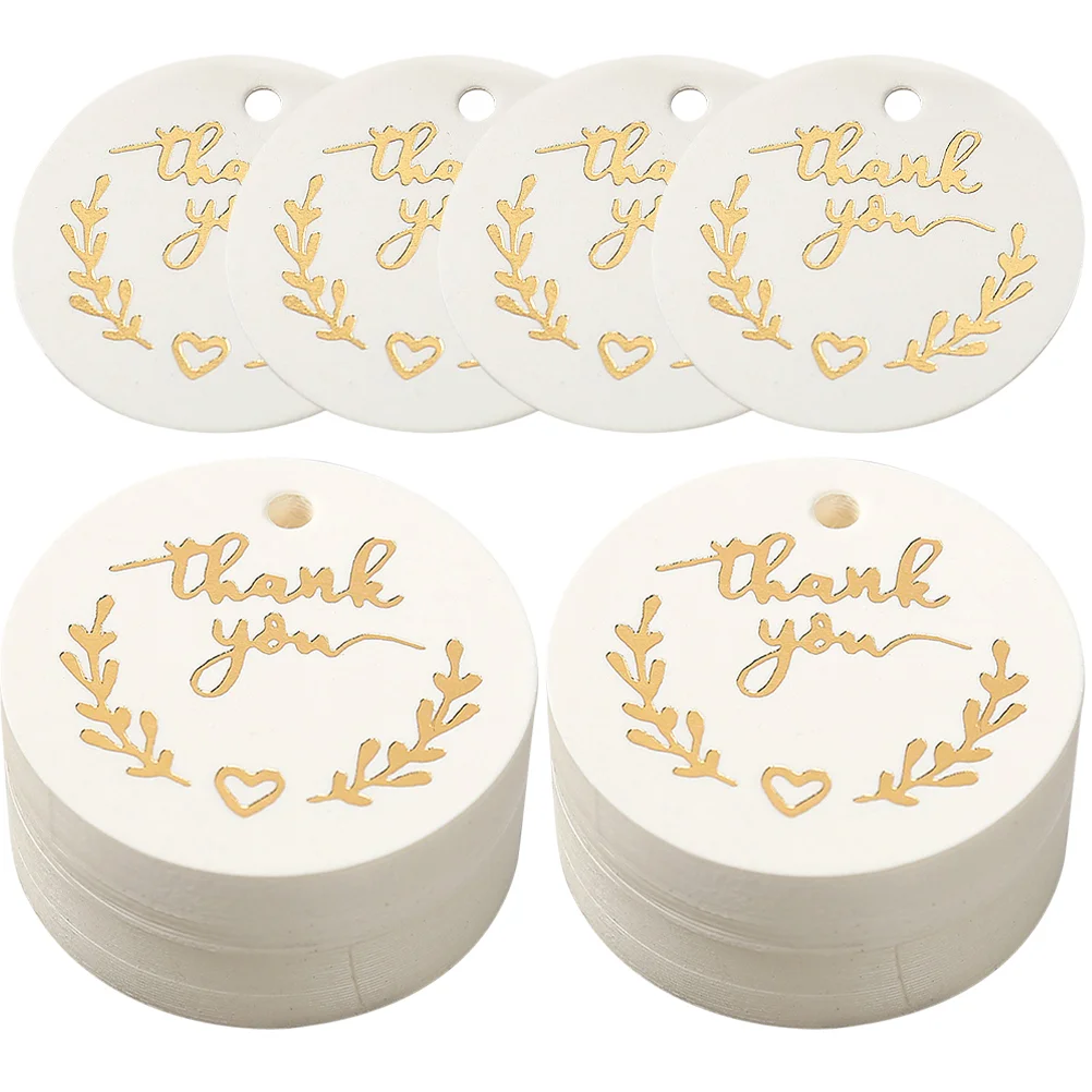 

100 Pcs Bronzing Thank You Tag Celebrating Labels Gift DIY Tags for Thanksgiving Wedding Fine Round Party Paper