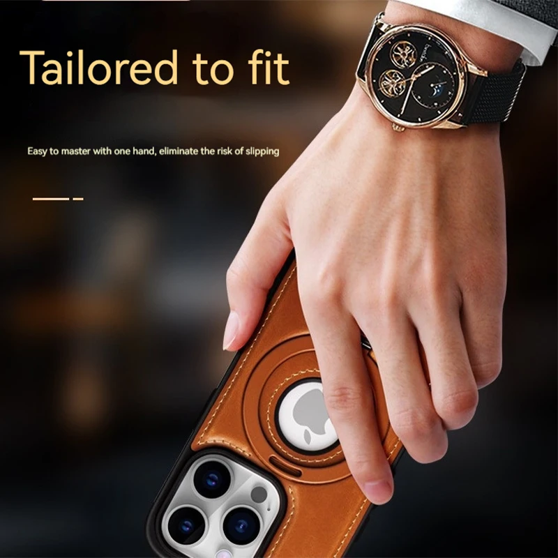 Luxury Magnetic Bracket PU Leather Phone Case,For iPhone Series 16 15 14 13 Pro Max Magsafe Wireless Charging Hollow Logo Cover image 3