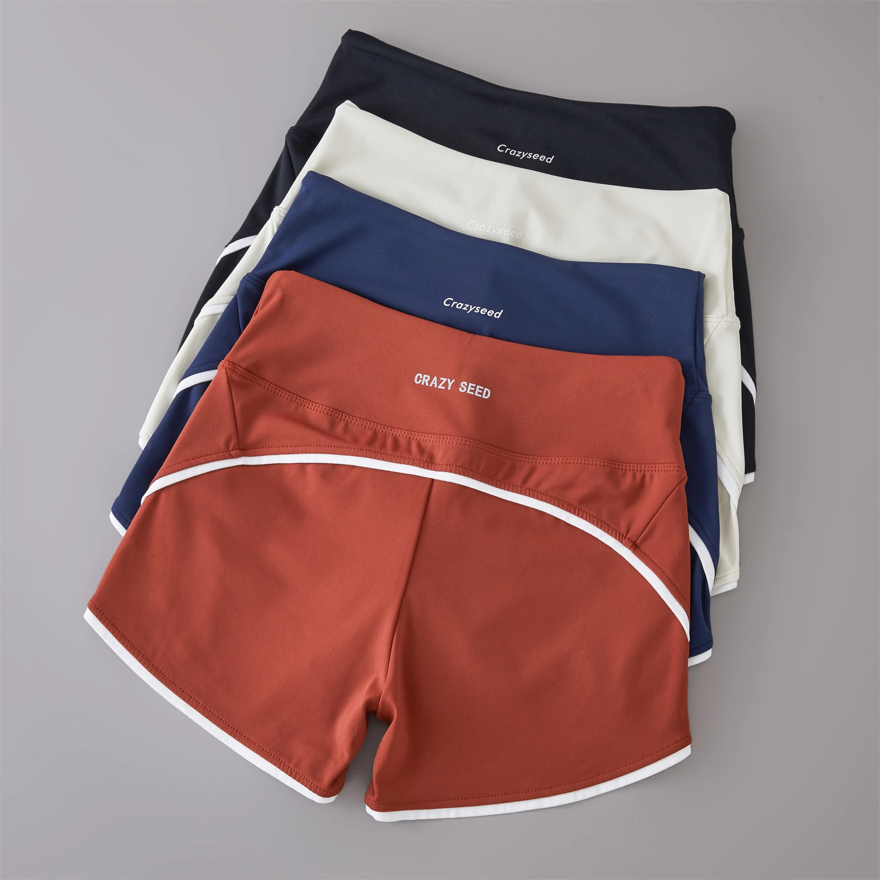 New Color Contrast High Waist Sports Shorts Tight Elastic Peach Hip Training Fitness Yoga Hot Pants