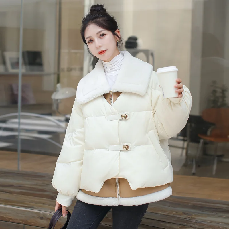 Winter Warm Coat 2024 New Large Lapel Down Jacket Short Parker Coat Fashion False Two-piece Design Thickened Bread Down Jacket