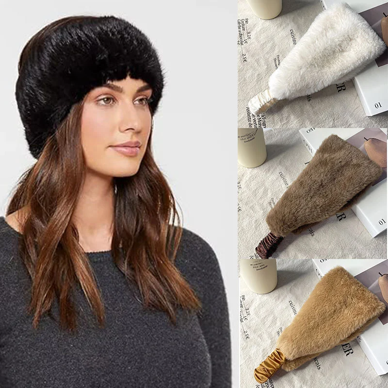 

Winter Headband with Wide Brim and Open Top Hat Windproof Hair Accessory Warm Stretch Hair Tie Hairband for Women