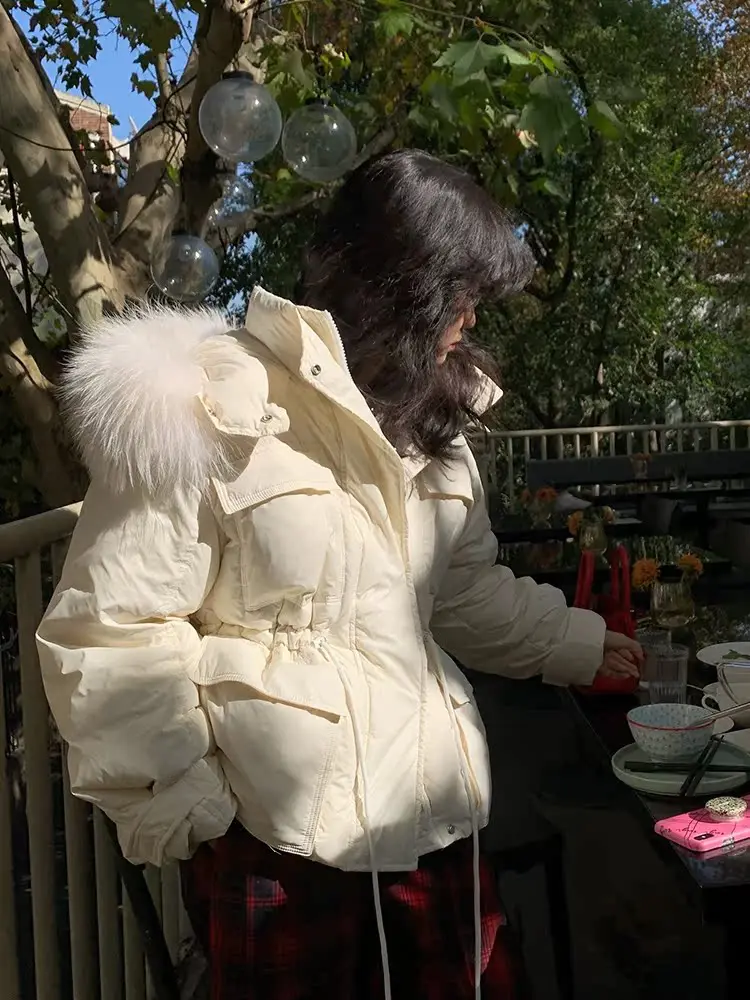 Jaet – manteau à capuche pour femmes, doublure à la taille, amincissant, chaud, grand col en fourrure, pour les déplacements coréens, nouvelle collection 2024