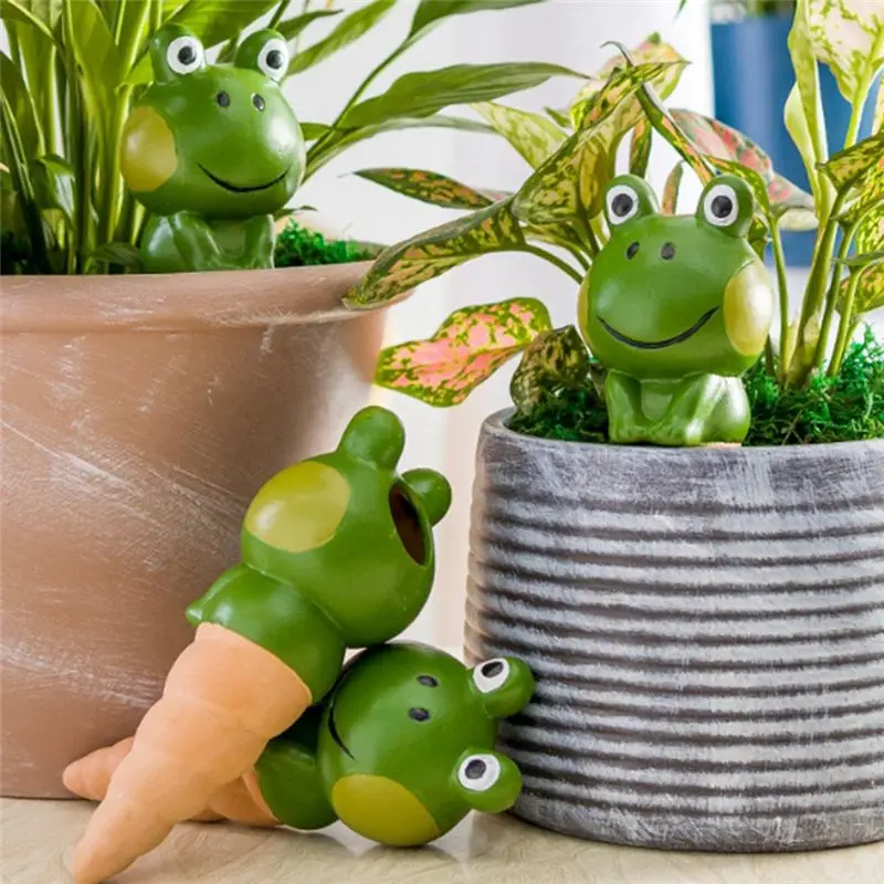VOFUN-4Pcs Cartoon Frog Automatic Clay Watering Stakes Plant Dripper Device Terracotta Potted For Indoor Outdoor Garden Yard