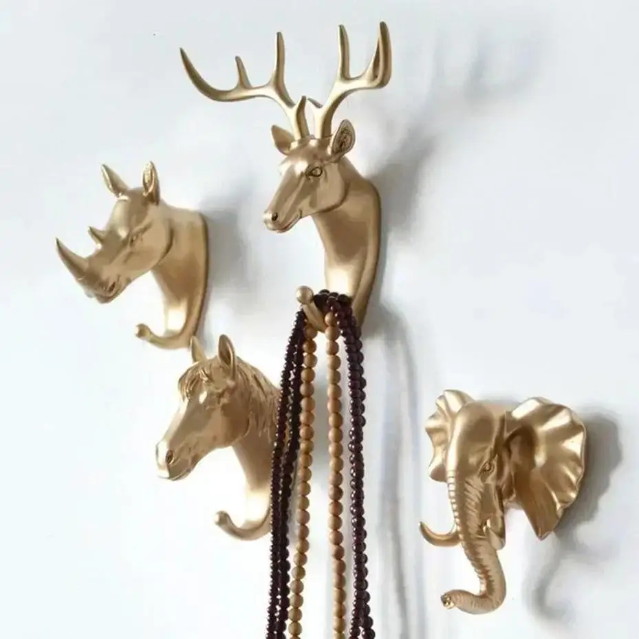 Multifunctional Decorative Hook Resin Animal Head Crafts Personalized Deer Elephant Wall Hanging Door Coat Hooks Tools Hook Home