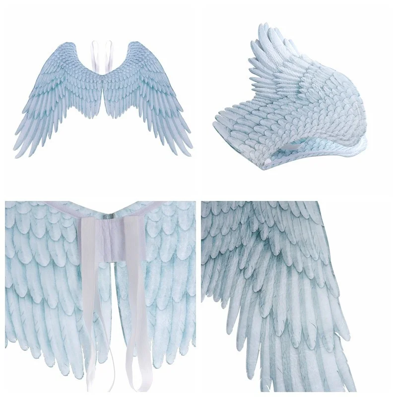 Halloween 3D Angel Wings kostium z elastyczne paski impreza z okazji Halloween Mardi Gras pierzaste skrzydło dla dorosłych dziecko akcesoria Cosplay