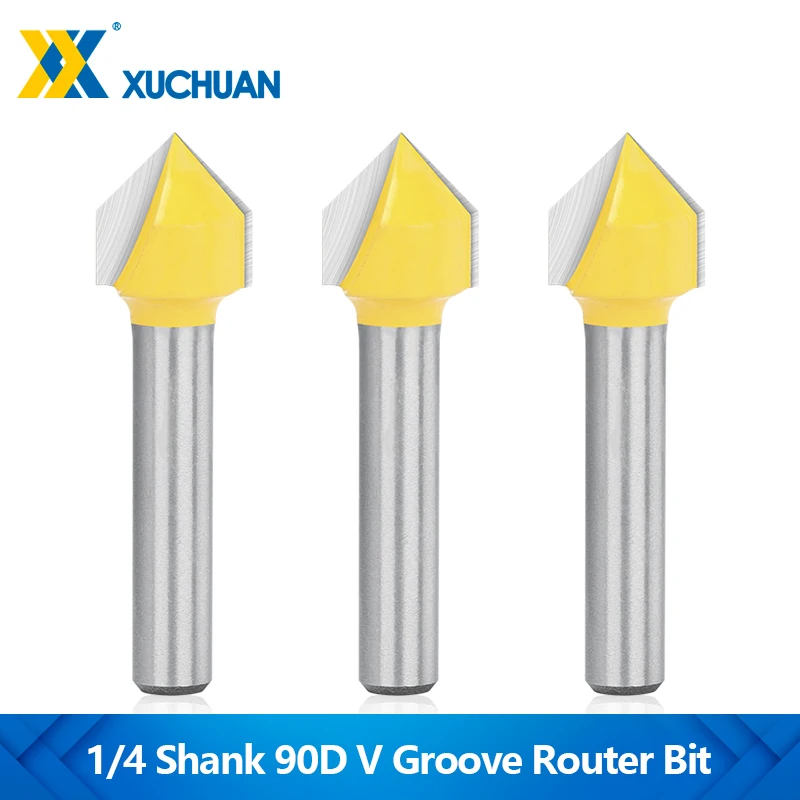

1pc 6.35mm Shank V-Shaped Router Bit 60/90 Degree Wood Milling Cutter Carbide CNC Router Bit 3D Engraving Bit for Woodworking