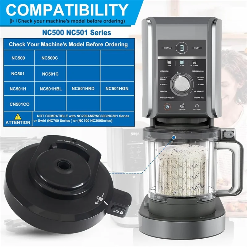 A68M-غطاء وعاء خارجي لا مجداف لسلسلة نينجا NC500/NC501 صانع الآيس كريم استبدال غطاء وعاء كريم قابل لإعادة الاستخدام