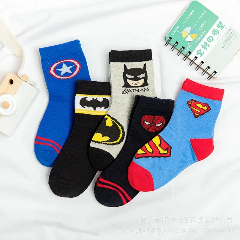 5 Double Spring and Autumn Korean Version Simple Cartoon Comfortable Boys and Girls Sports 2-12 Years Old Mid-tube Socks