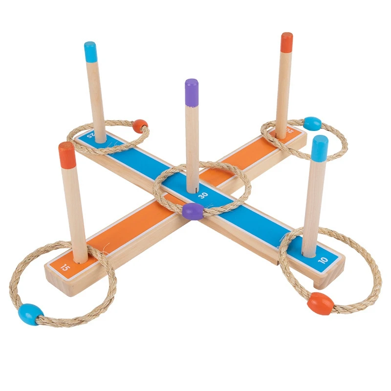 Ring Toss Toy Set Kids Outdoor lancio anello gioco 3-12 anni bambini giochi all'aperto anello in legno lancio nastro da gioco