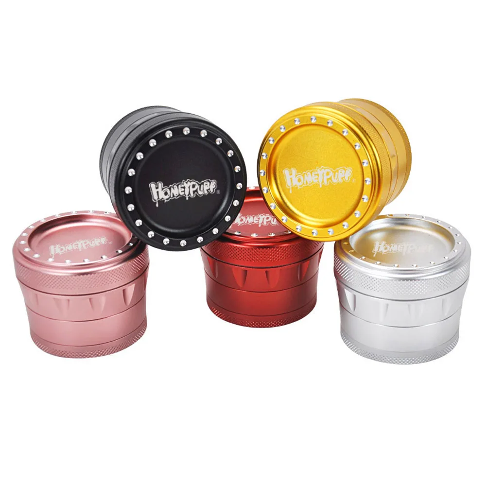 HONEYPUFF Aluminum Herb Molinillo 63 MM 4 Layers  Drum Style Metal Grinders Spice Crusher Accesorios para fumadores