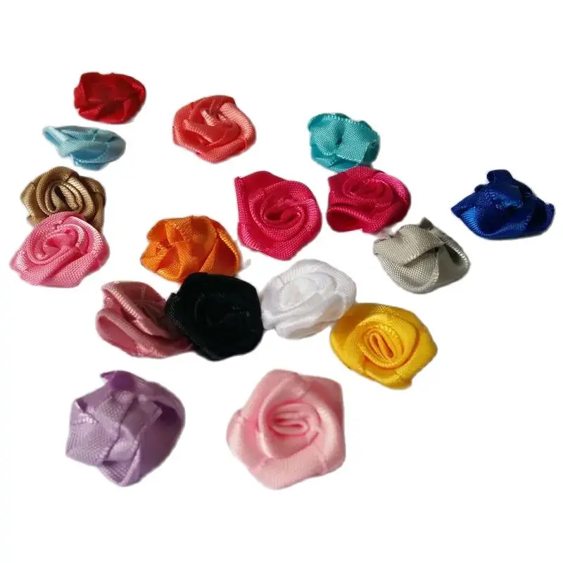 50pcs/lot Boutique 20mm Satin Silk Rose Flower Rolled Rosettes For Shoes Garment Hair Accessories