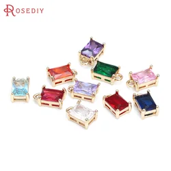 10PCS 10.5x6.5MM High Quality Champagne Gold Color Brass and Zircon Rectangle Charms Pendants Jewelry Making Diy Accessories