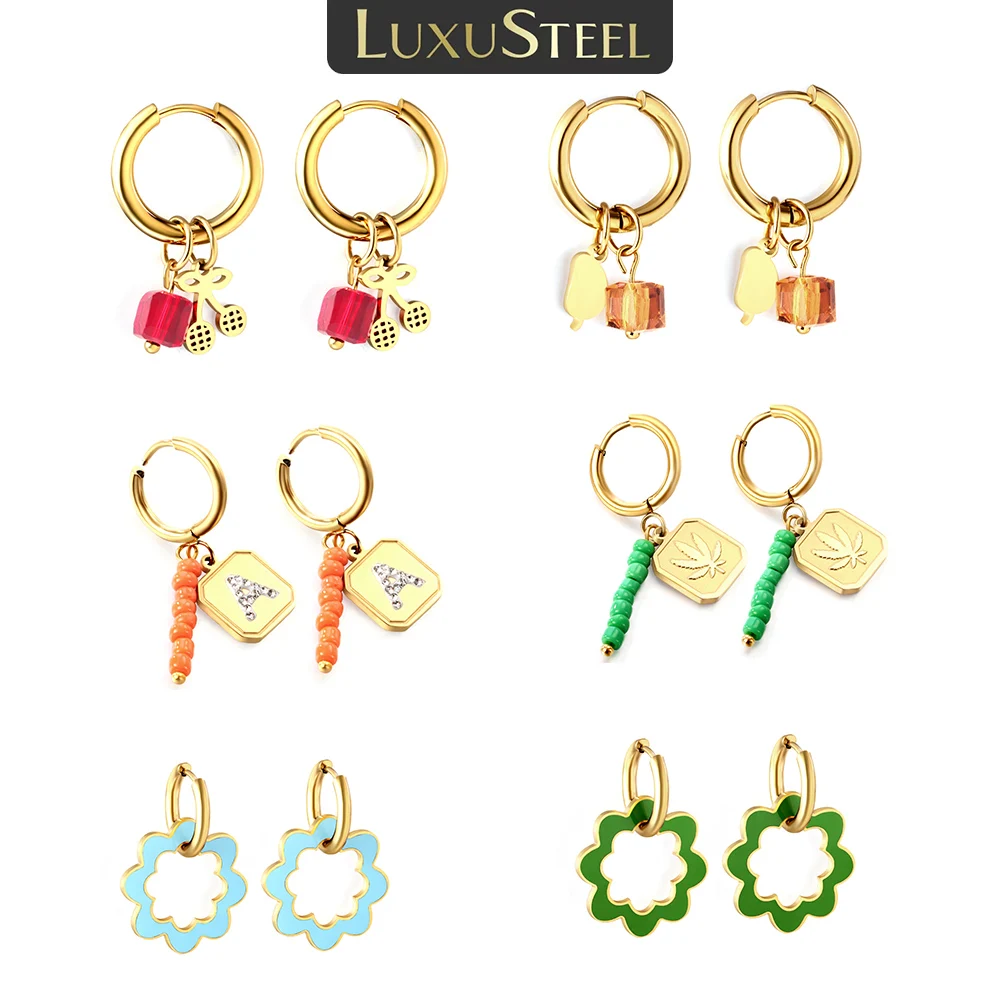 LUXUSTEEL الأزياء هوب الأقراط الخرز الملون بوهو قلادة الأقراط، هدايا المجوهرات، اكسسوارات خمر للفتيات على البحر
