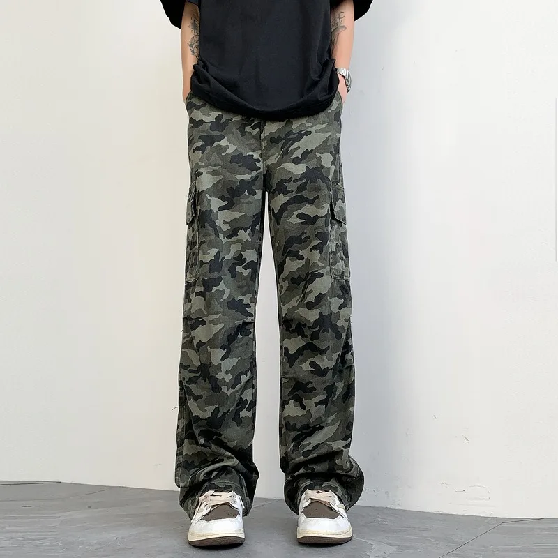 

Men's Fashion Cargo Pants Jeans Washed Camouflage Multi-pockets Straight Wide Leg Male Pants Denim Pants New Stylish 2025