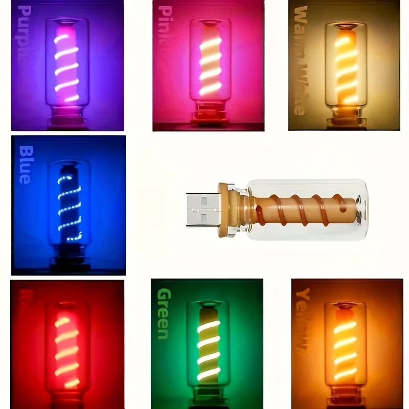 F5 Glass Bottle Night Light Transparent Spring-Touch Dimmable Usb Mood Lamp Featuring Retro-Style Led Ambient Lighting Design