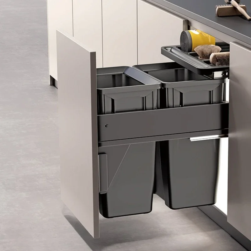 Telescoping Trash Can Double Waste Bins Kitchen Wall Anti Odor Cabinet Trashcan Household Large Sorting Litter Bin Container