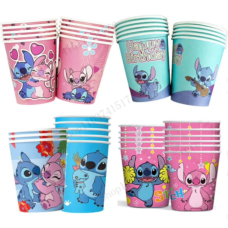 

10pcs Disney Stitch Cup Children Happy Birthday Party Decoration Disposable Tableware Paper Cup Baby Shower Supplies