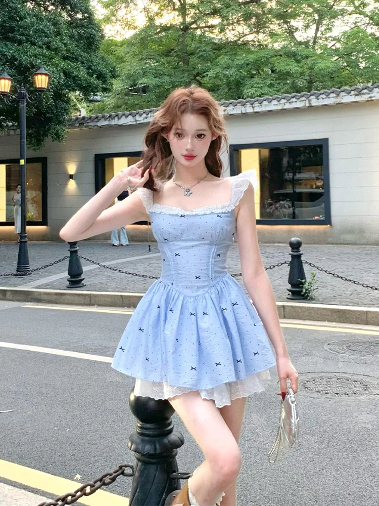 

Sexy Large Size Polka Dot Lace Dr Women Pure Desire Spicy Girl Waist Cinched Fluffy ort Skirt Commute Sle High Waist A...