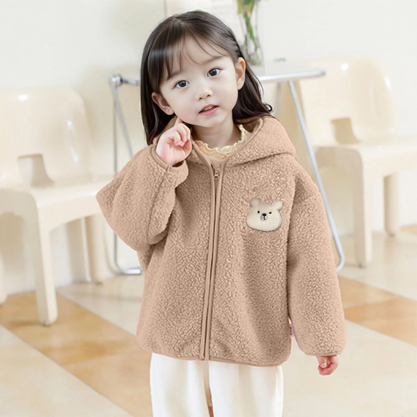 Kids Cute Bear Hooded Jackets for Girls 1-5 Years 2023 New In Winter Children Fleece Hooded Jacket Outerwear Plush Baby Jackets