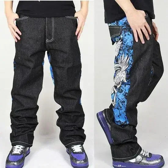 Calça jeans masculina estampada de grandes dimensões y2k harajuku retro solta goth cintura alta casual calças largas rua rock moda novas calças