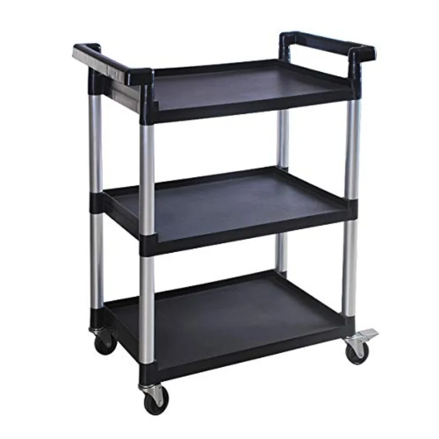 

3-Shelf Utility Plastic Cart with Wheels for Storage Black 225 Lbs Capacity Durable Plastic Material Ideal for Garage Workshop