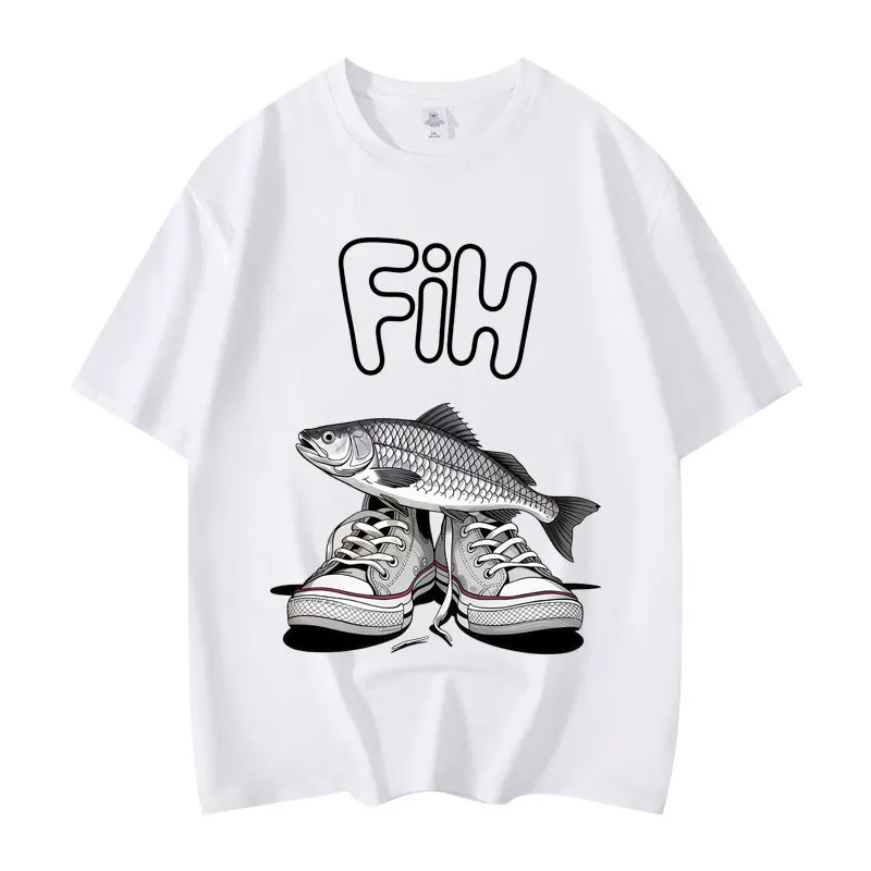 

Fish with Sneakers Meme Graphic T Shirts Men Women Clothing High Street Fashion Trend T-shirts Casual Loose Short Sleeve T-shirt