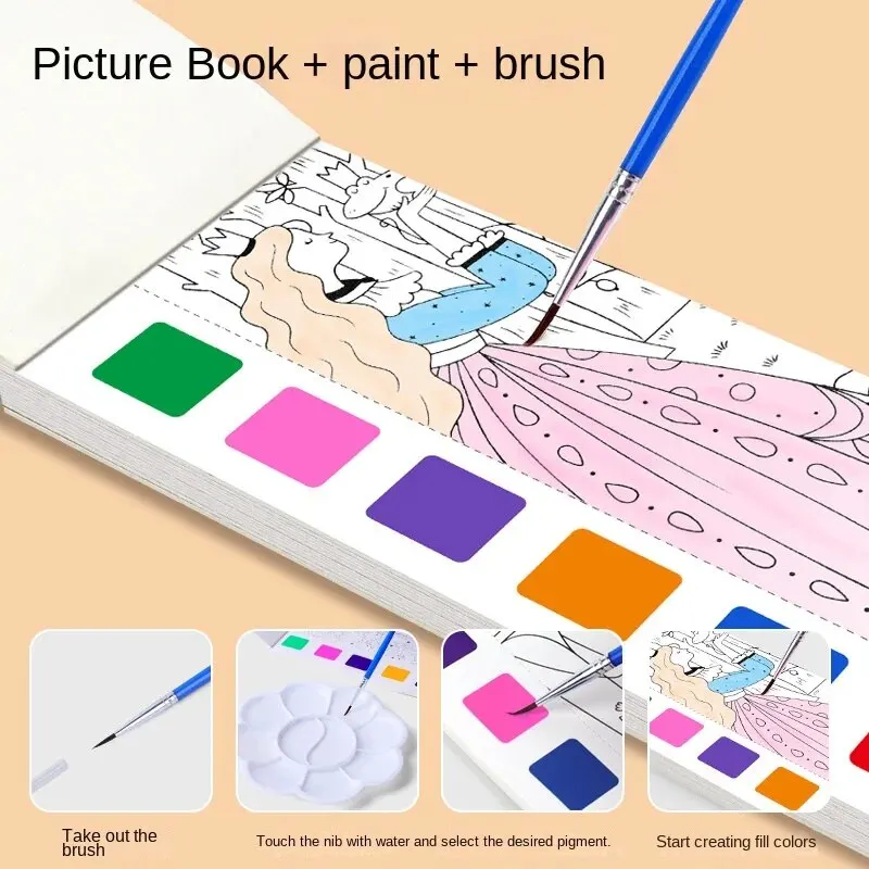 1pcs Children's Watercolor Coloring Book Student Coloring And Drawing Book Drawing With Built-in Watercolor Paint Pens