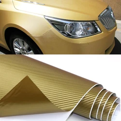 150cm Gold 3D Carbon Fiber Golden Car Wrap Vinyl Covering Film Sticker Decal Roll Sheet Air Bubble Release 5Ft 60