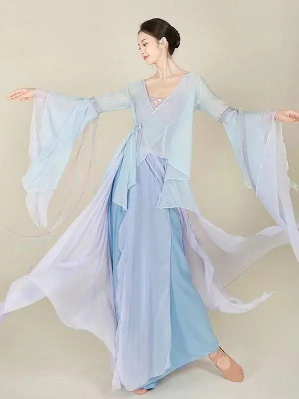 Ropa de práctica folclórica de baile clásico chino, ropa tradicional nacional, Hanfu Yangko, traje de baile moderno elegante para mujer