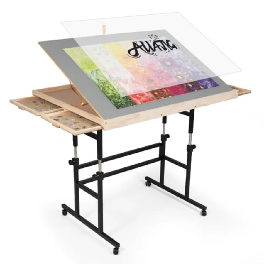 

Jigsaw Puzzle Table for Adults, Wooden, Natural Wood Color, 1500-Piece Capacity with 3-Tilting Angles, 4 Drawers Cover