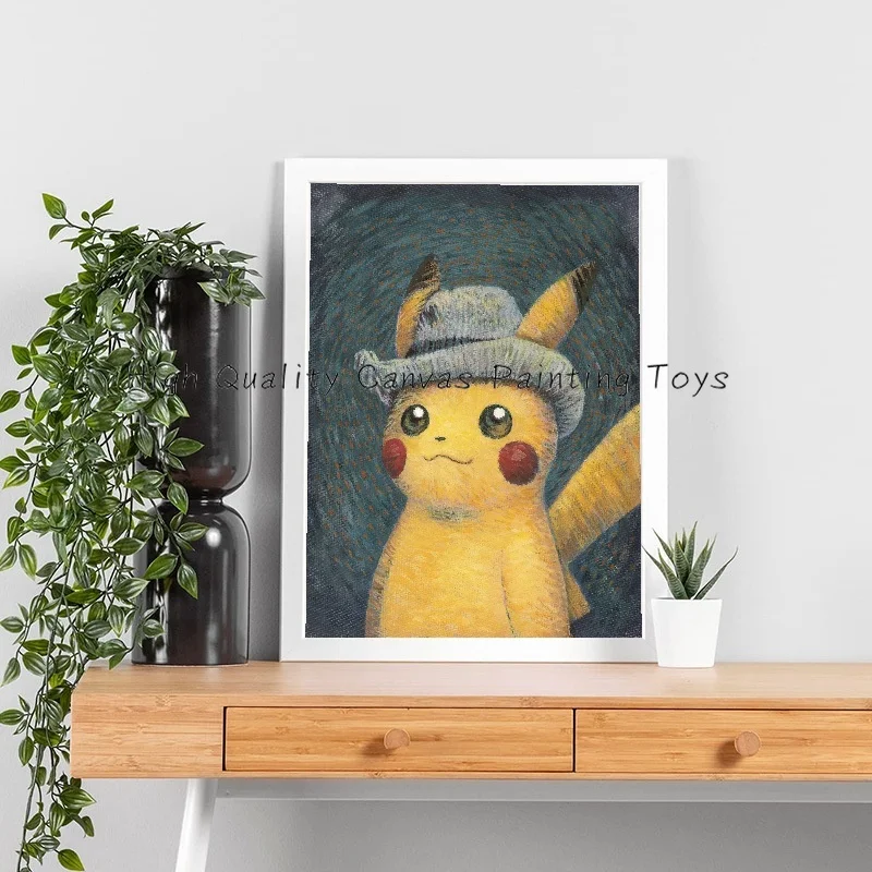 Van Gogh Museum Pokemon figuras de Anime Pikachu pintura a acuarela lienzo carteles e impresiones arte de pared imagen para sala de estar