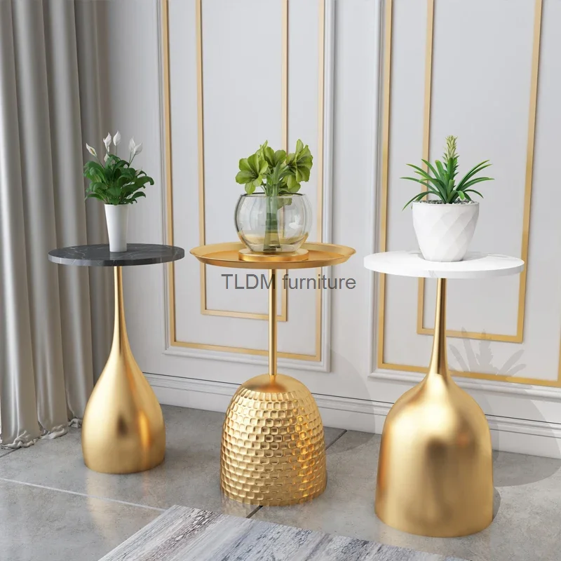 القهوة الجداول Luxury Creative Small Coffee Table Living Room Sofa Round Table Side Table Bedside Marble Corner Table Nano Gold