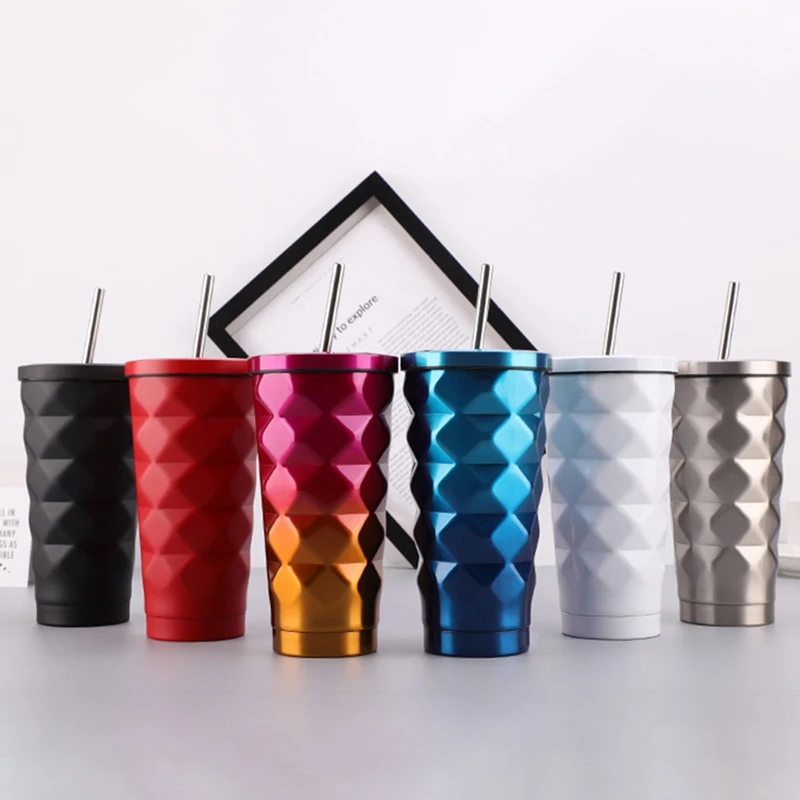 Stainless Steel Insulated Cup Vacuum Flasks 600Ml Insulated Car Coffee Mug Travel Drink Bottle with Straw