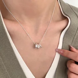 PANJBJ 925 Sterling Silve 3 Round Liquid Lava Necklace For Women Girl Zircon Korean Choker Jewelry Birthday Gift Dropshipping