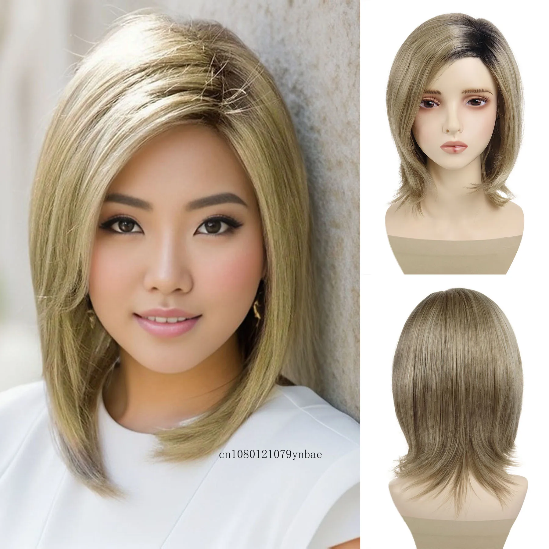 

Synthetic Ombre Blonde Wig with Bangs for Women Girls Short Straight Bob Wigs Natural Soft Hair Replacement Wig Daily Cosplay