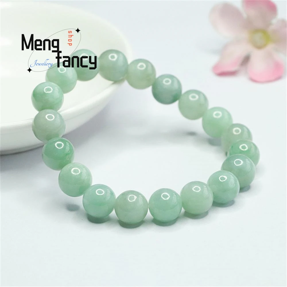 Natural A-goods Jadeite Full Green Jade Round Bead Bracelet Exquisite Elegant Simple High-grade Luxury Quality Fashion Jewelry