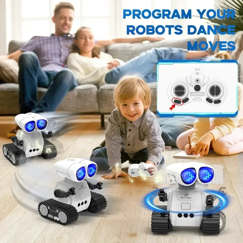 2026New Rechargeable remote control robot toy with music, LED eyes, walkie talkie, children's robot toy, children's RC robot