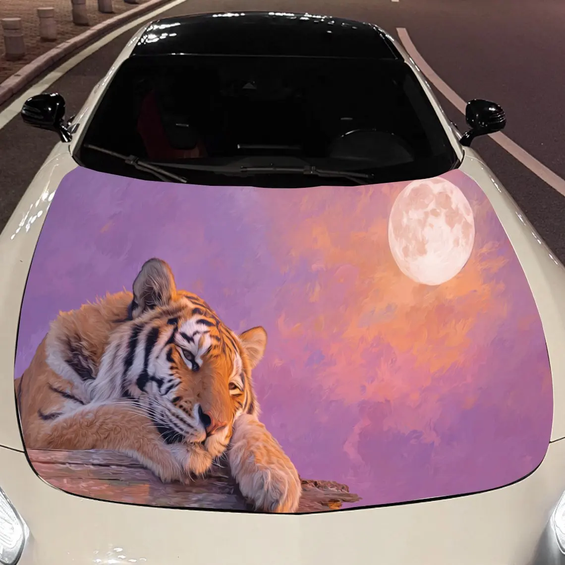 

Dreamy Moonlit Tiger Car Hood Stickers - Self-Adhesive, Waterproof and Durable Vinyl Wrap, Decorate And Protect Your Car - The G