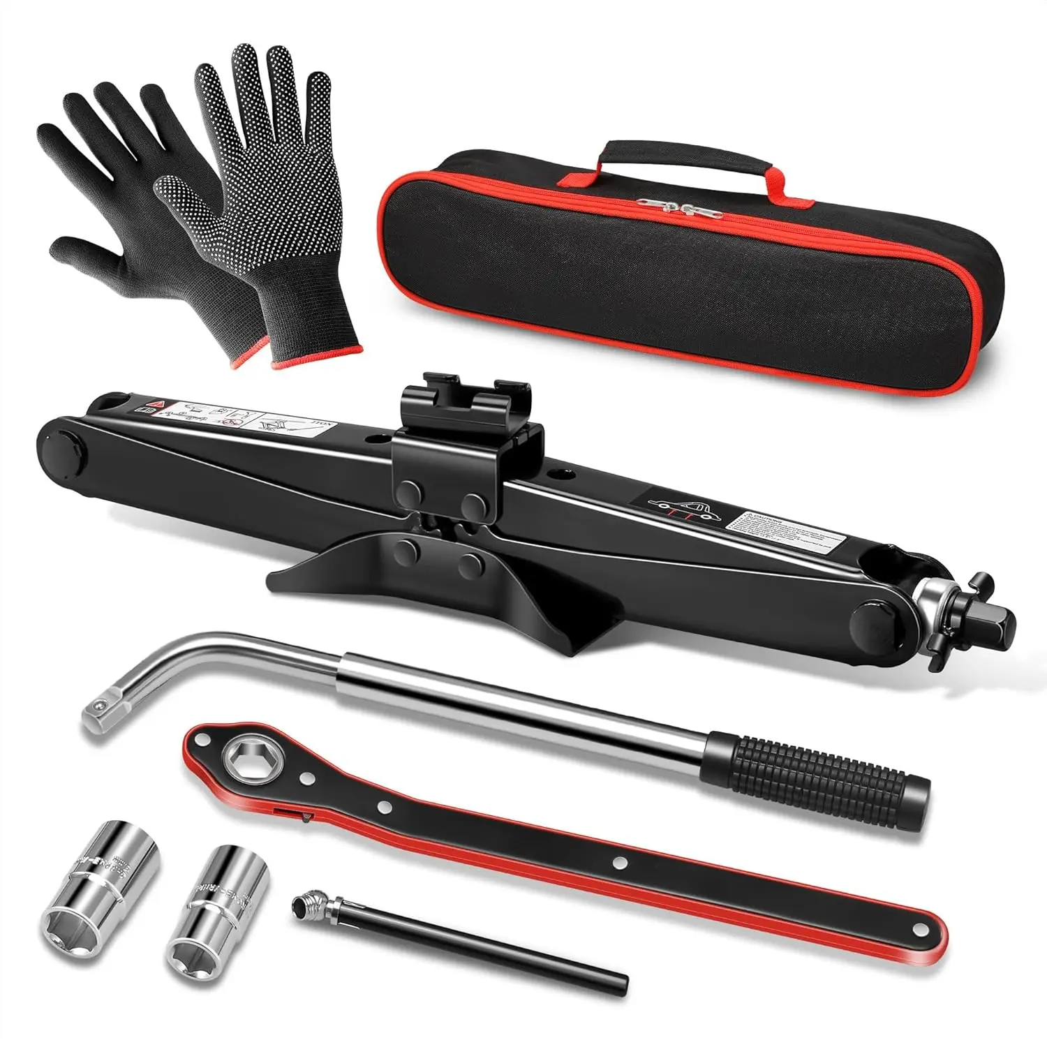 

2 Ton Jack Kit Scissor Jack for Car, Tire Jack Tool Kit Universal Emergency Kit with Lug Wrench, Tire Changing Kit Portable Idea