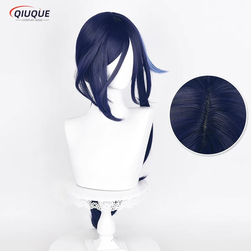 Juego Impact Fontaine Clorinde Peluca de Cosplay larga y recta, mezcla azul, pelo sintético resistente al calor, pelucas de Anime + gorro de peluca