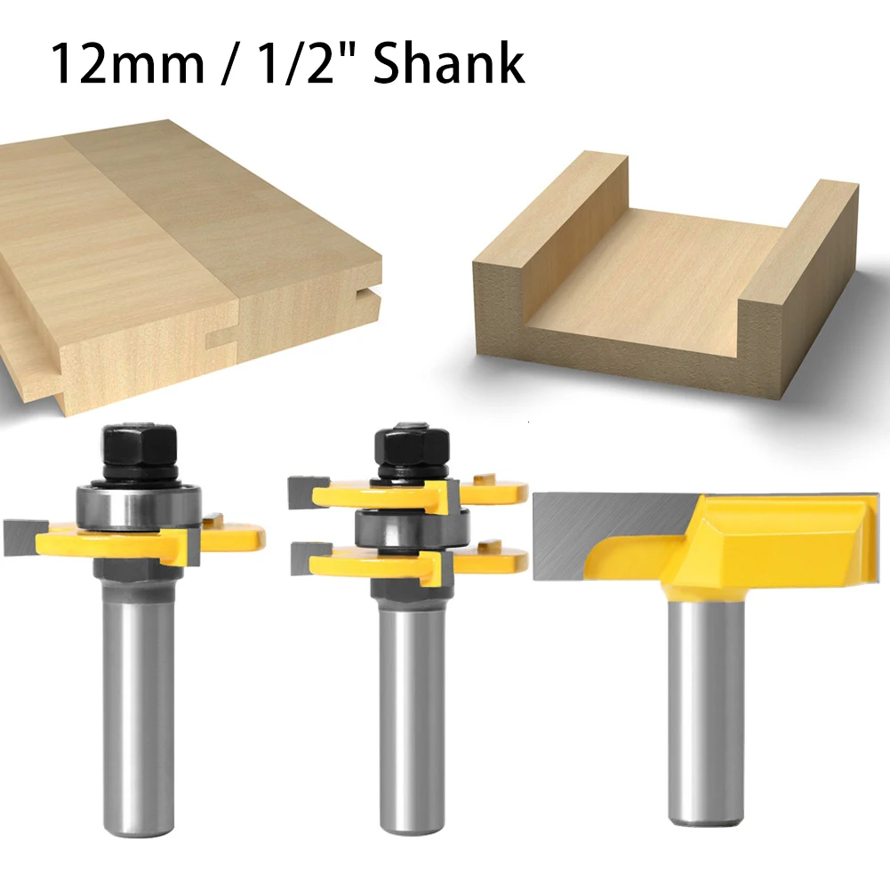 3Pcs 3 Teeth T Type Tenon Router Bit 12mm 1/2