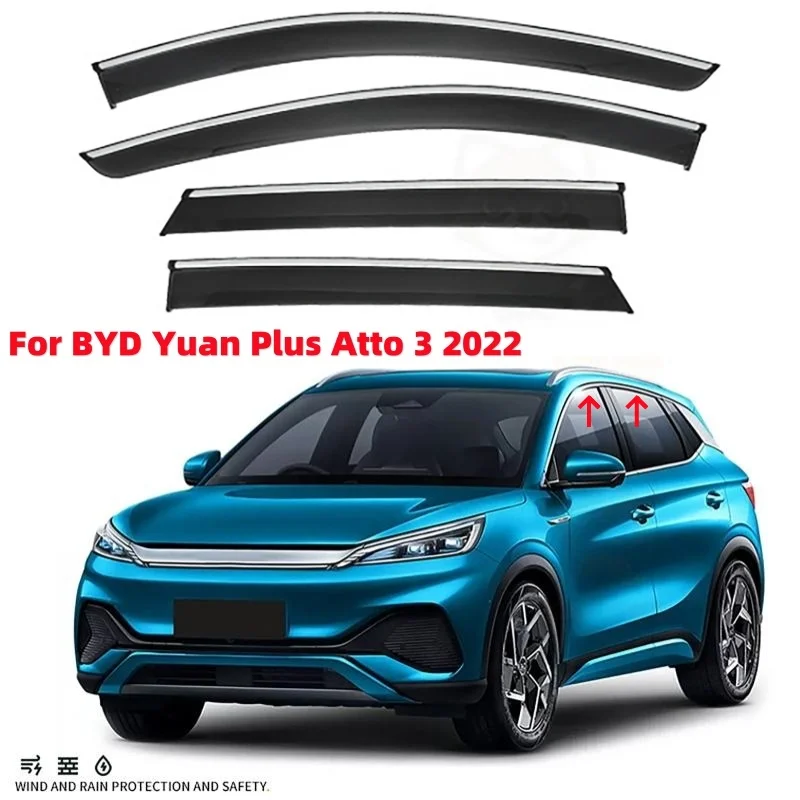 

4pcs Car Side Window Deflectors Black Car Exterior Weather Shield for BYD Yuan Plus Atto 3 2022+