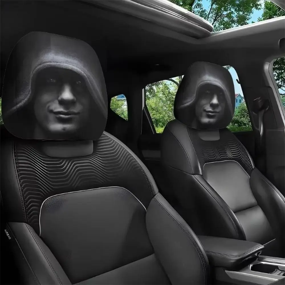 2Pcs Mystery Portrait Print Car Headrest Covers Elastic Black Car Headrest Protective Cover Universal Car Decor