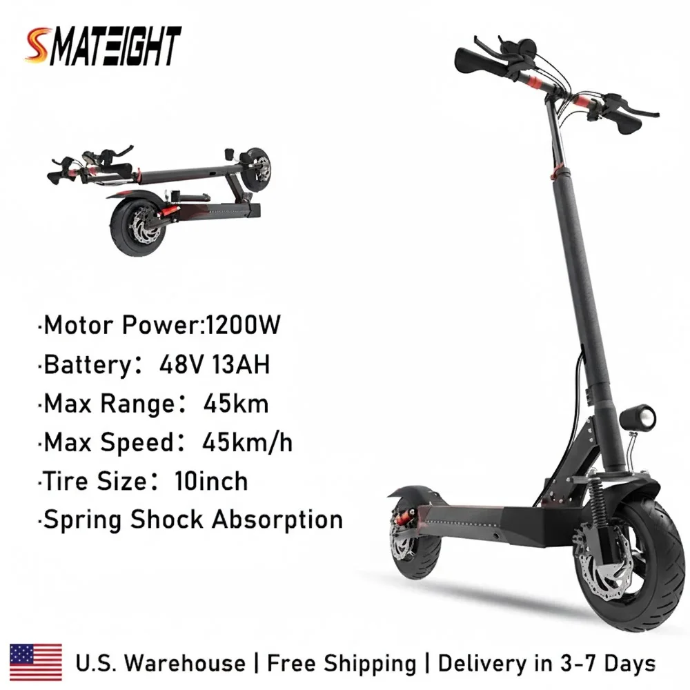 

48V 13AH Lithium Battery E-scooter 1200W Electric Scooter 28MPH 45KM/H 10 Inch Tire for Adult Electric Scooter