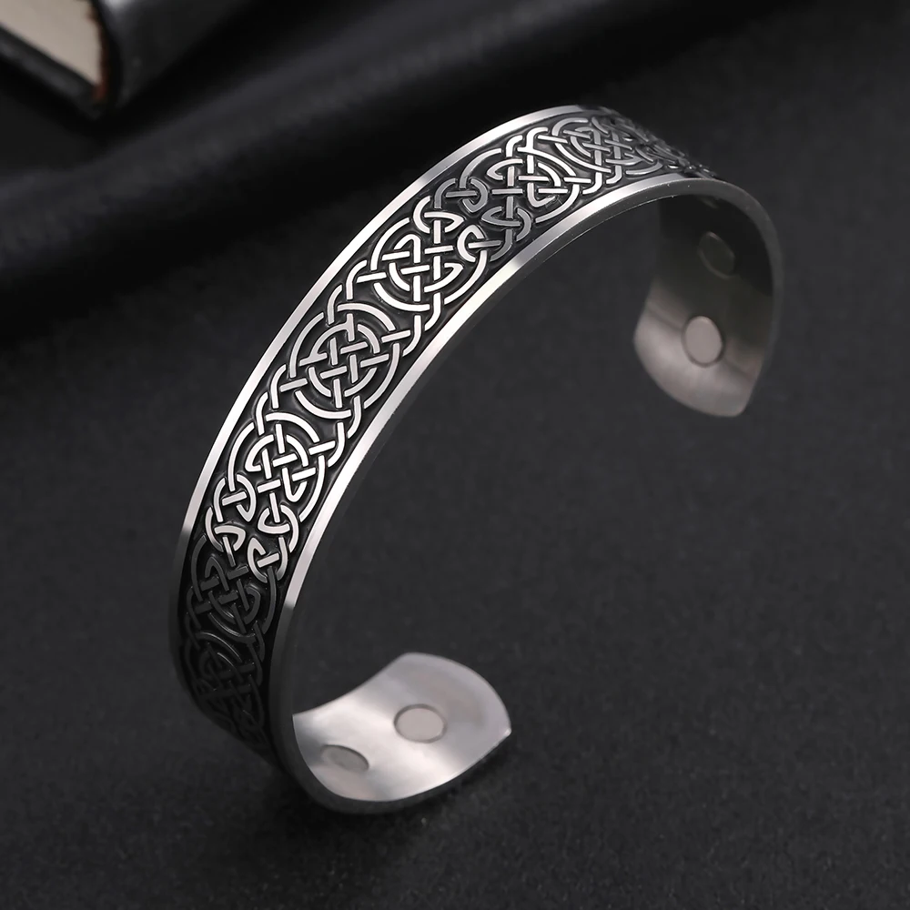 Celtic Knot Stainless Steel Health Bracelets Viking Talisman Magnetic Cuff Bangles Women Men Adjustable Bracelet Vintage Jewelry