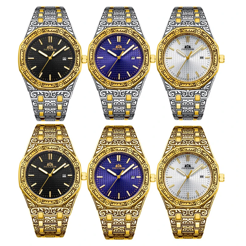 PAULAREIS P 2025 nuevos relojes calientes de moda para hombres reloj de acero inoxidable calendario de lujo reloj de pulsera de cuarzo reloj de hombre de negocios reloj