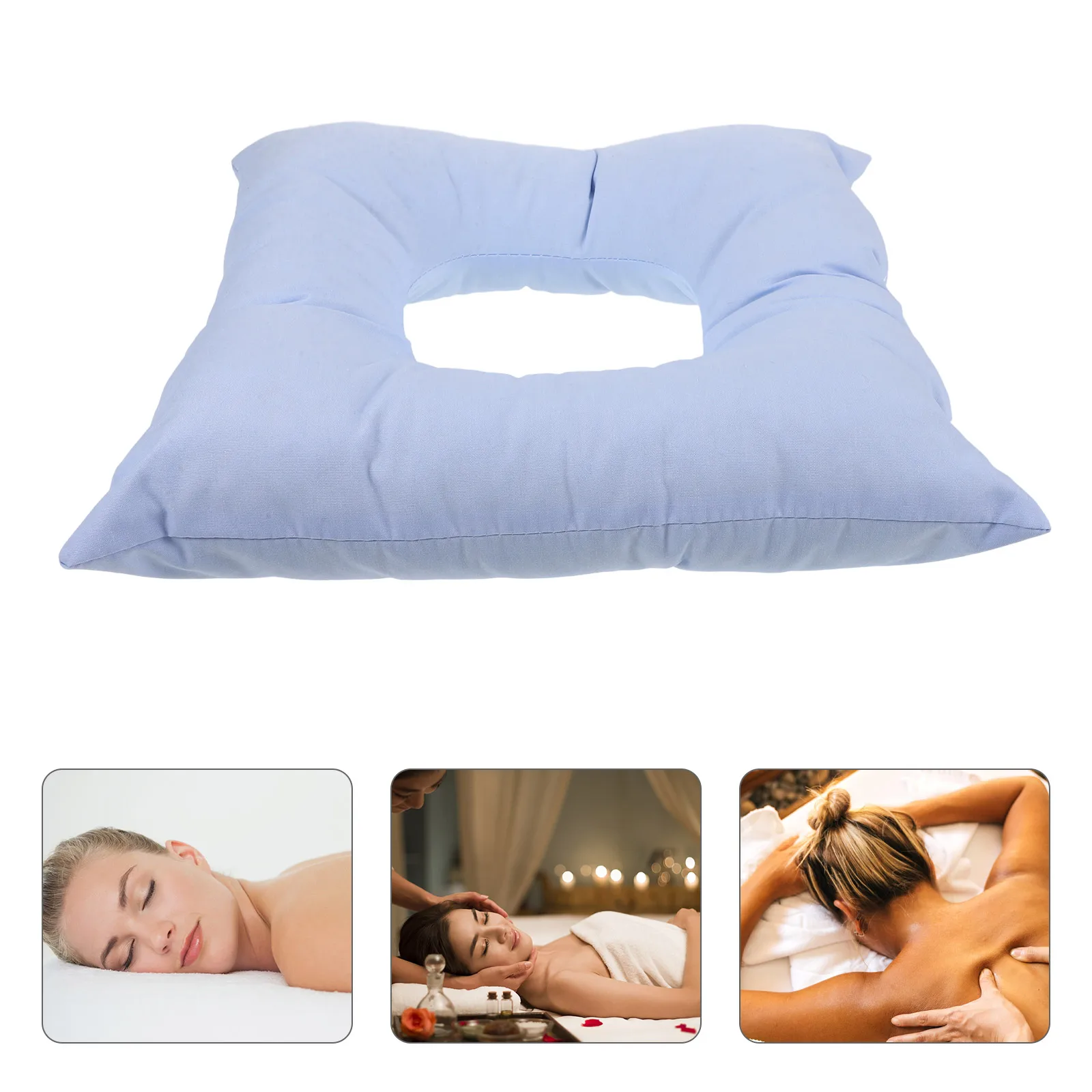 Almohada de masaje de Spa en forma de U con orificio facial de salón azul para reposacabezas de cama de belleza, cojín profesional de algodón