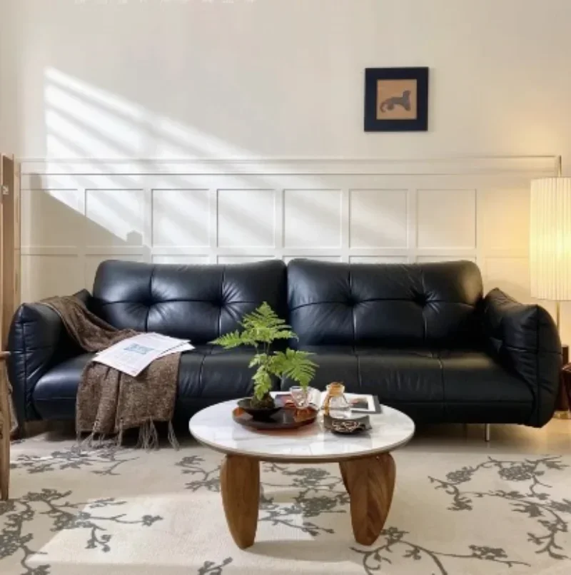 Sofá retrô francês Walker, novo estilo, novo sofá antigo de couro de fileira reta