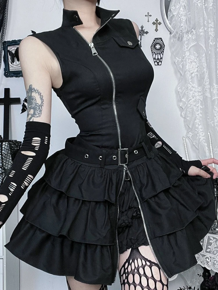 Paradoxe archive grunge goth y2k リメイ AltGoth Harajuku Mall Goth Dress Women Streetwear Y2k E-girl Emo